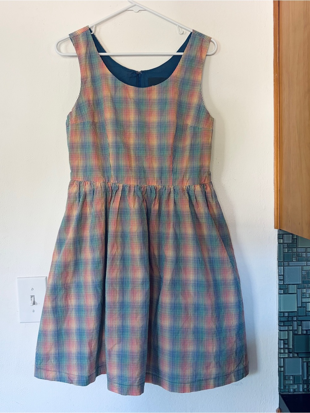 Adorable Modcloth Multicolor Rainbow Checkered Plaid Cotton Dress! Like New!